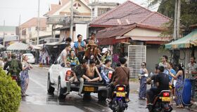 Muang Xay Laos Street locals  with Water festival, Laos